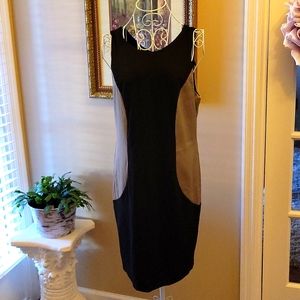 Vfish black sleeveless dress textured gold inserts expose back zipper Large New…